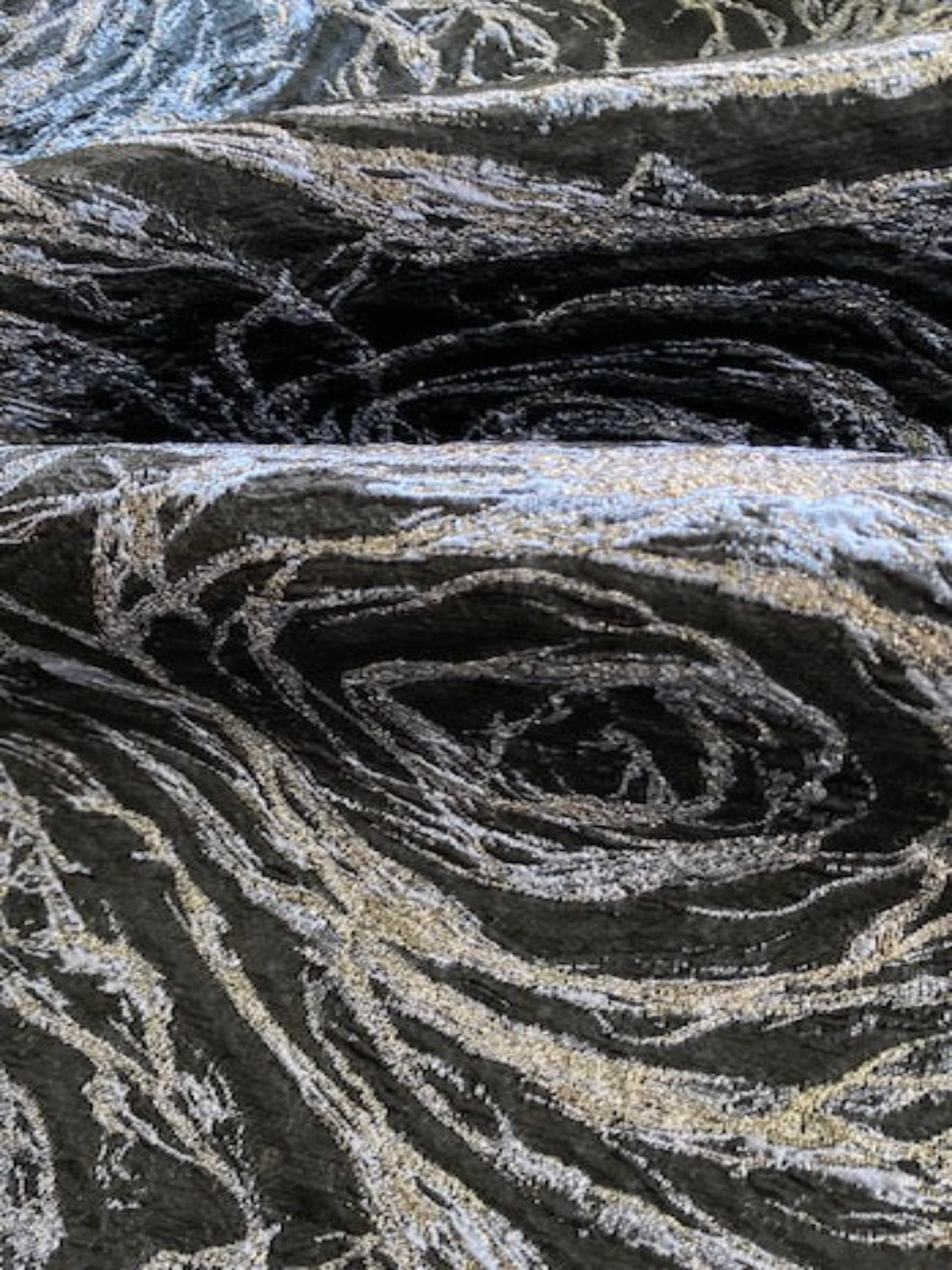 Silver Blue Rose Design Lurex Jacquard on Black