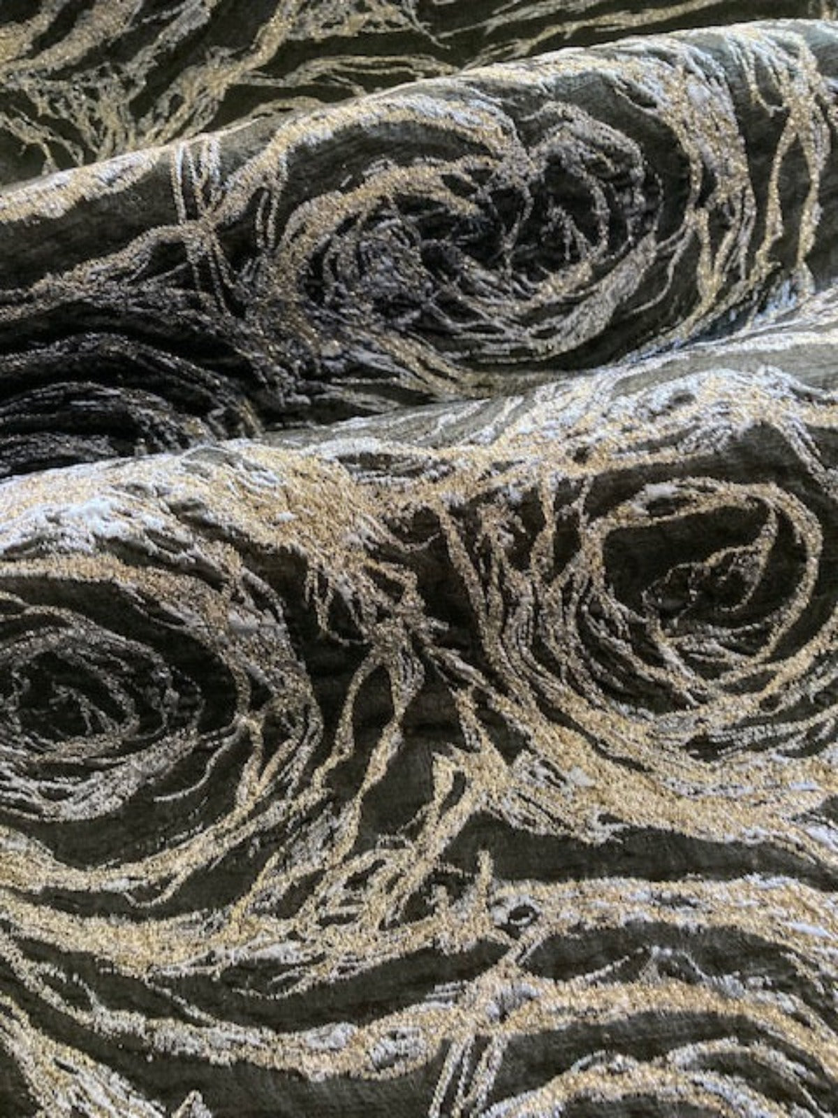 Silver Blue Rose Design Lurex Jacquard on Black