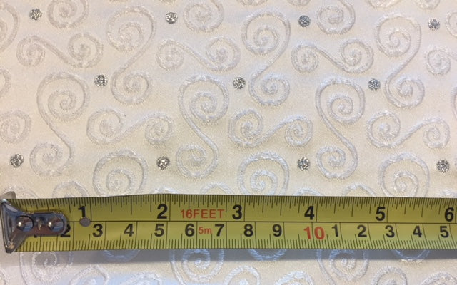 White Swirl Jacquard with Silver Lurex Spot