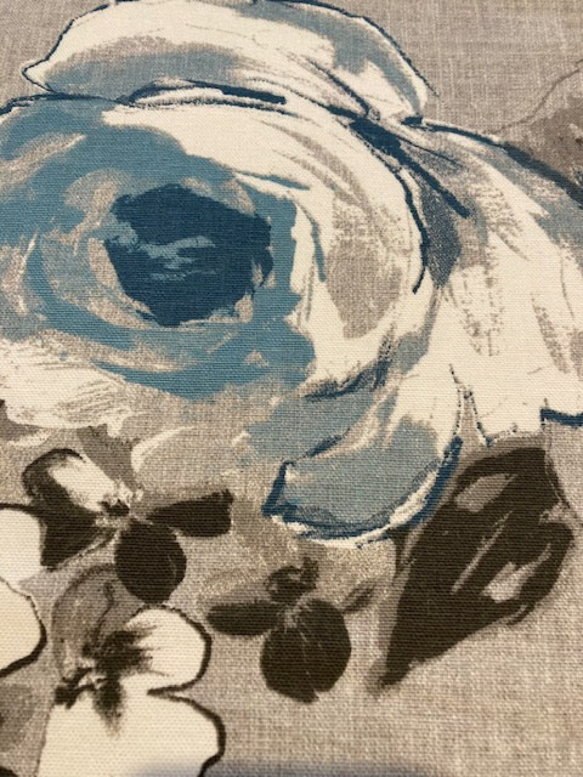 Teal Rose on Silver Cotton Furnishing