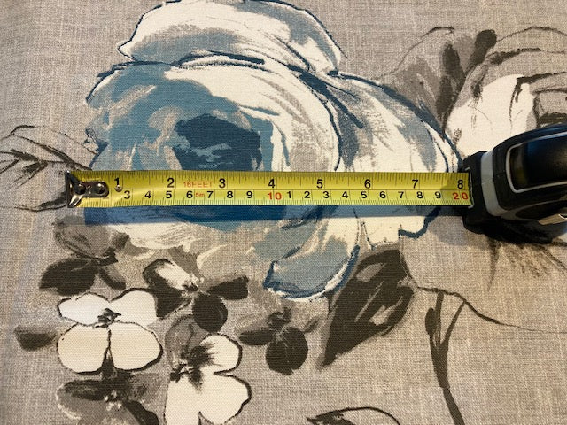 Teal Rose on Silver Cotton Furnishing