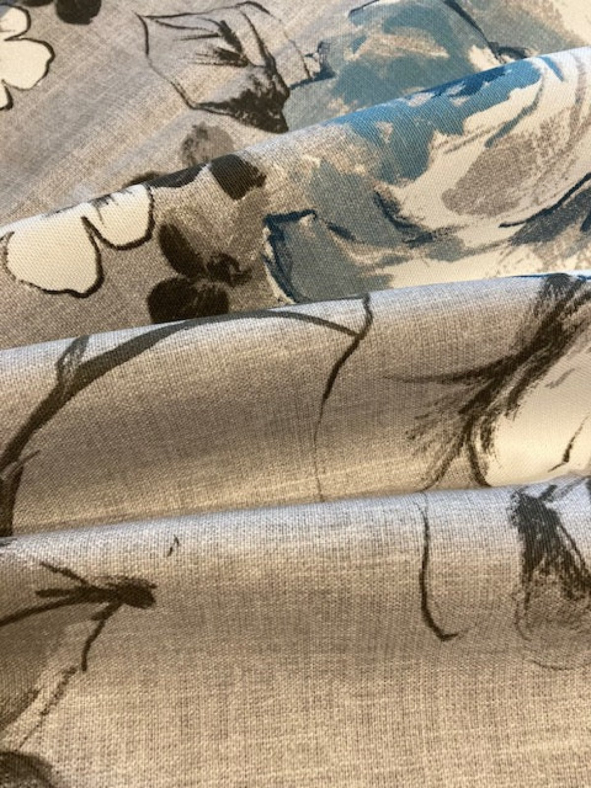 Teal Rose on Silver Cotton Furnishing