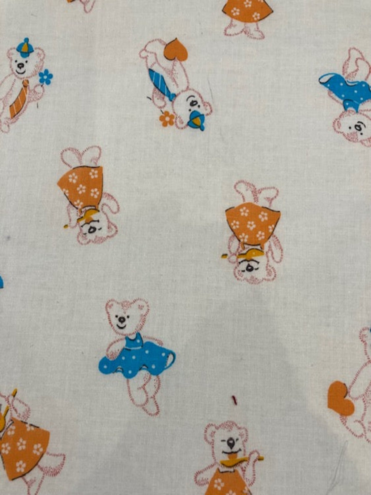 Orange & Turquoise Teddy Bears Cotton Lawn – White Base for Kids’ Clothing