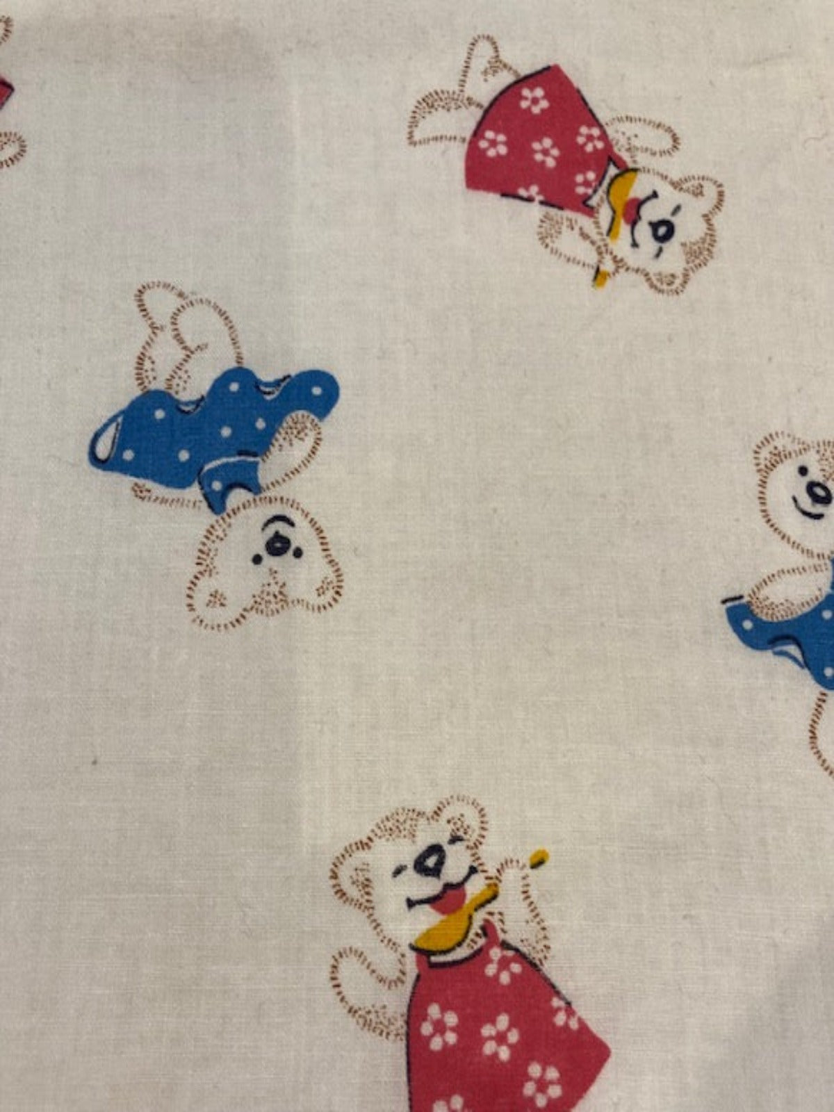 Blue & Pink Teddy Bears on White Cotton Lawn Fabric
