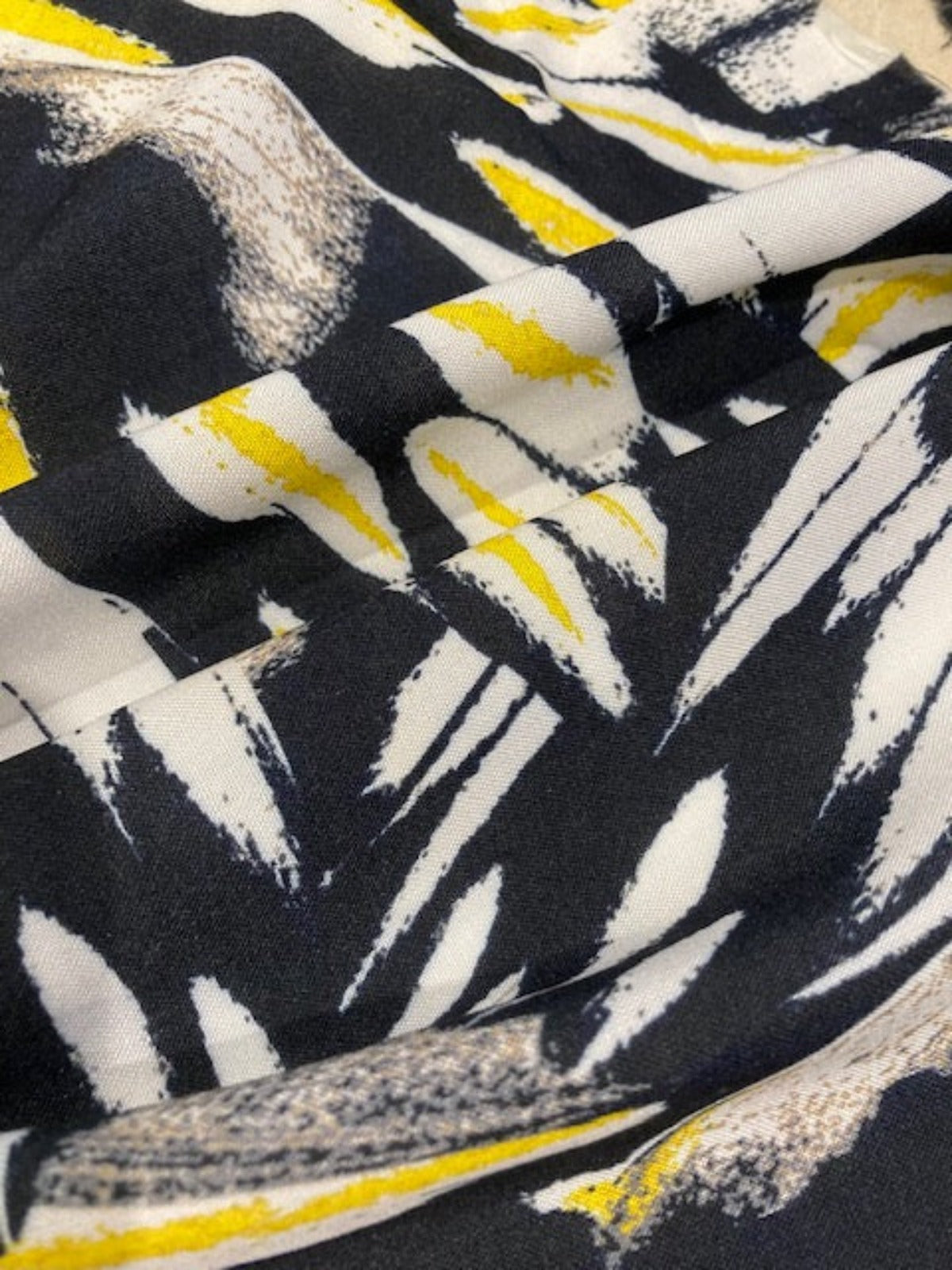 Yellow Highlight Feathers on Black & White Viscose