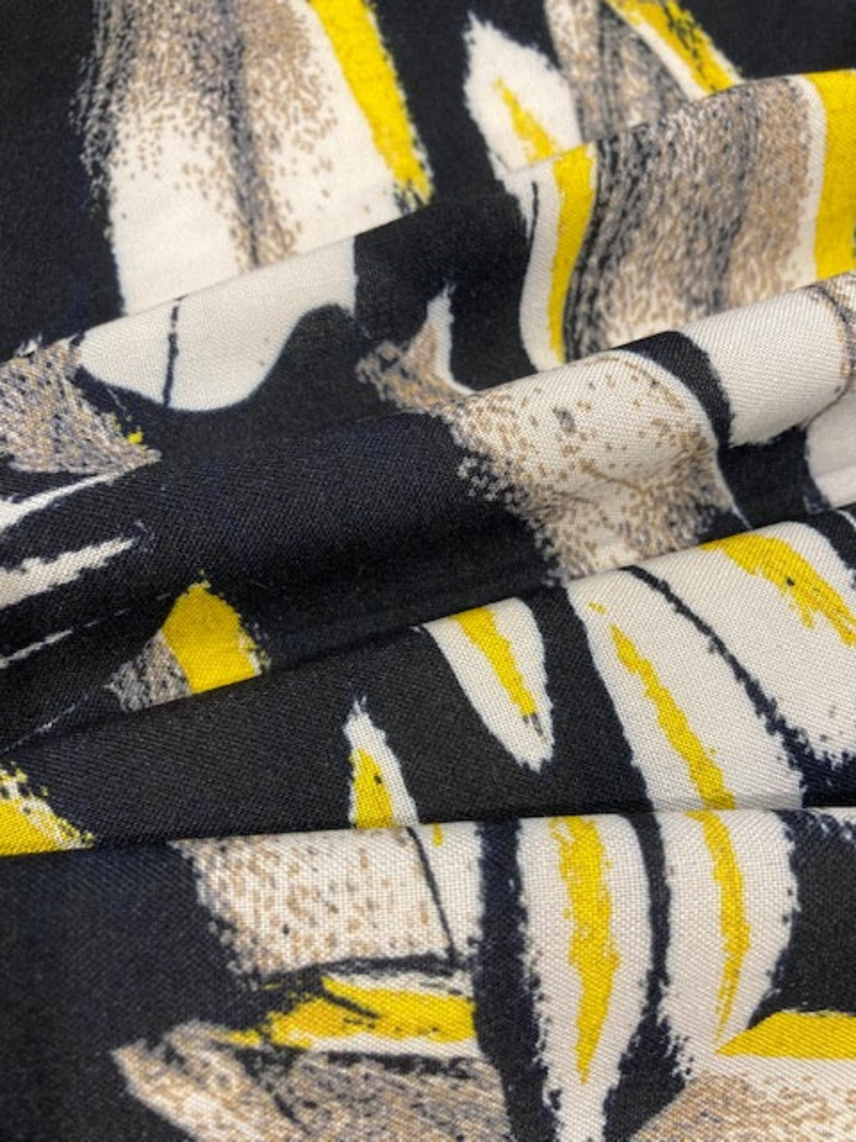 Yellow Highlight Feathers on Black & White Viscose