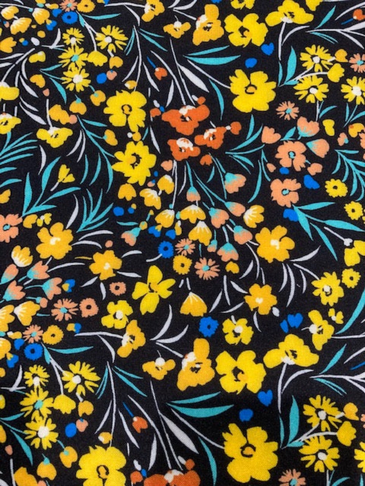 Yellow & Orange Flowers on Black Viscose