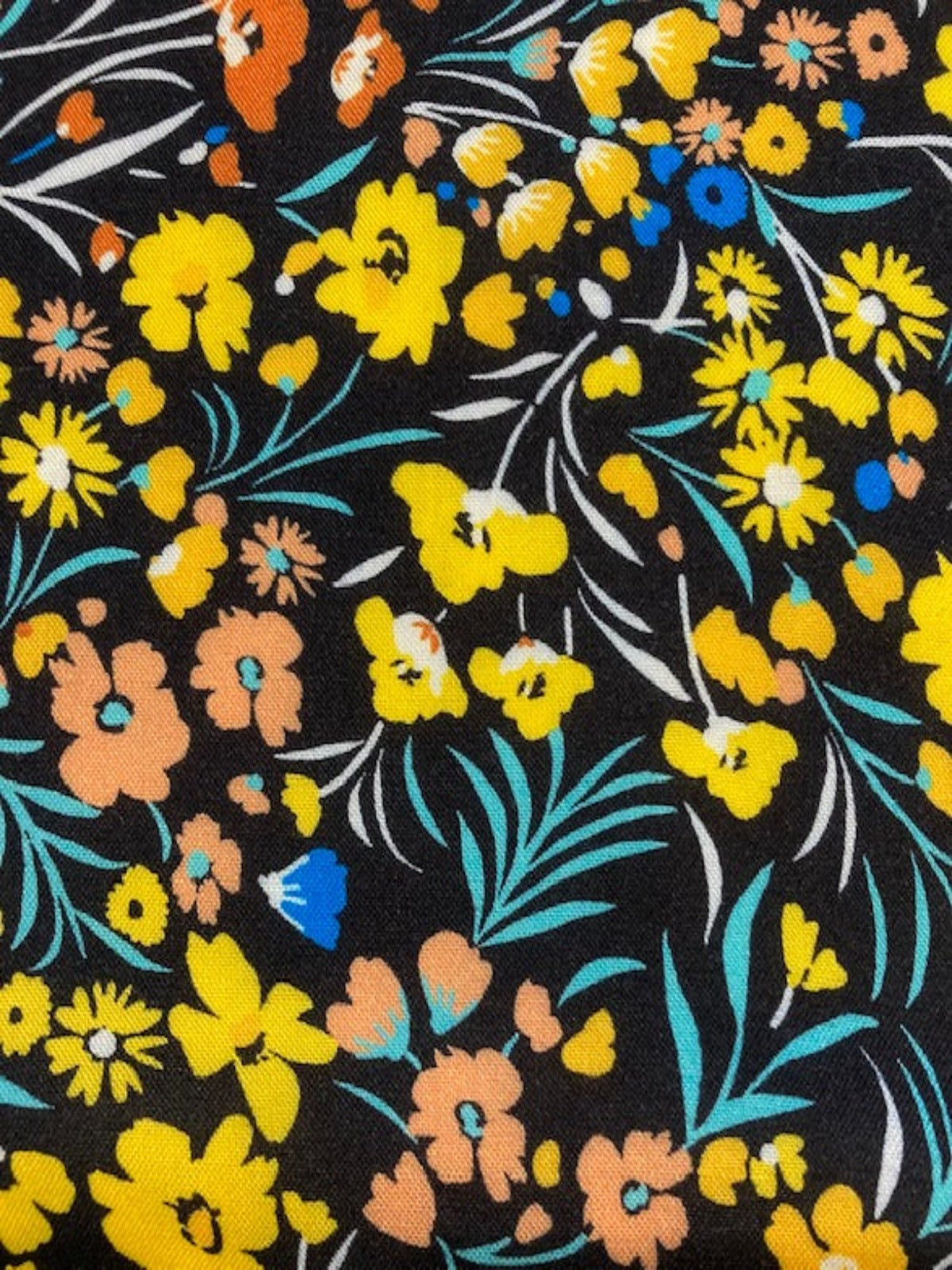 Yellow & Orange Flowers on Black Viscose