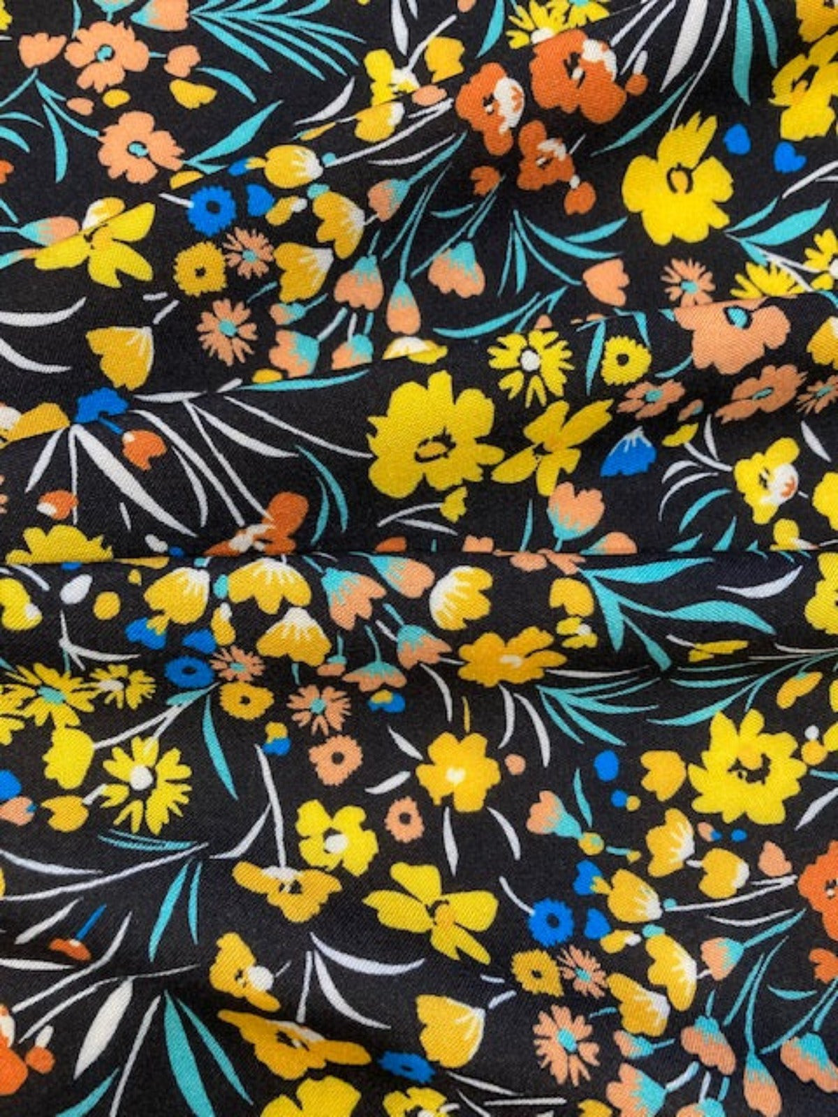 Yellow & Orange Flowers on Black Viscose