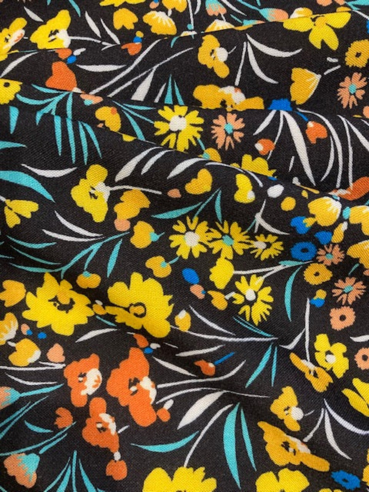Yellow & Orange Flowers on Black Viscose
