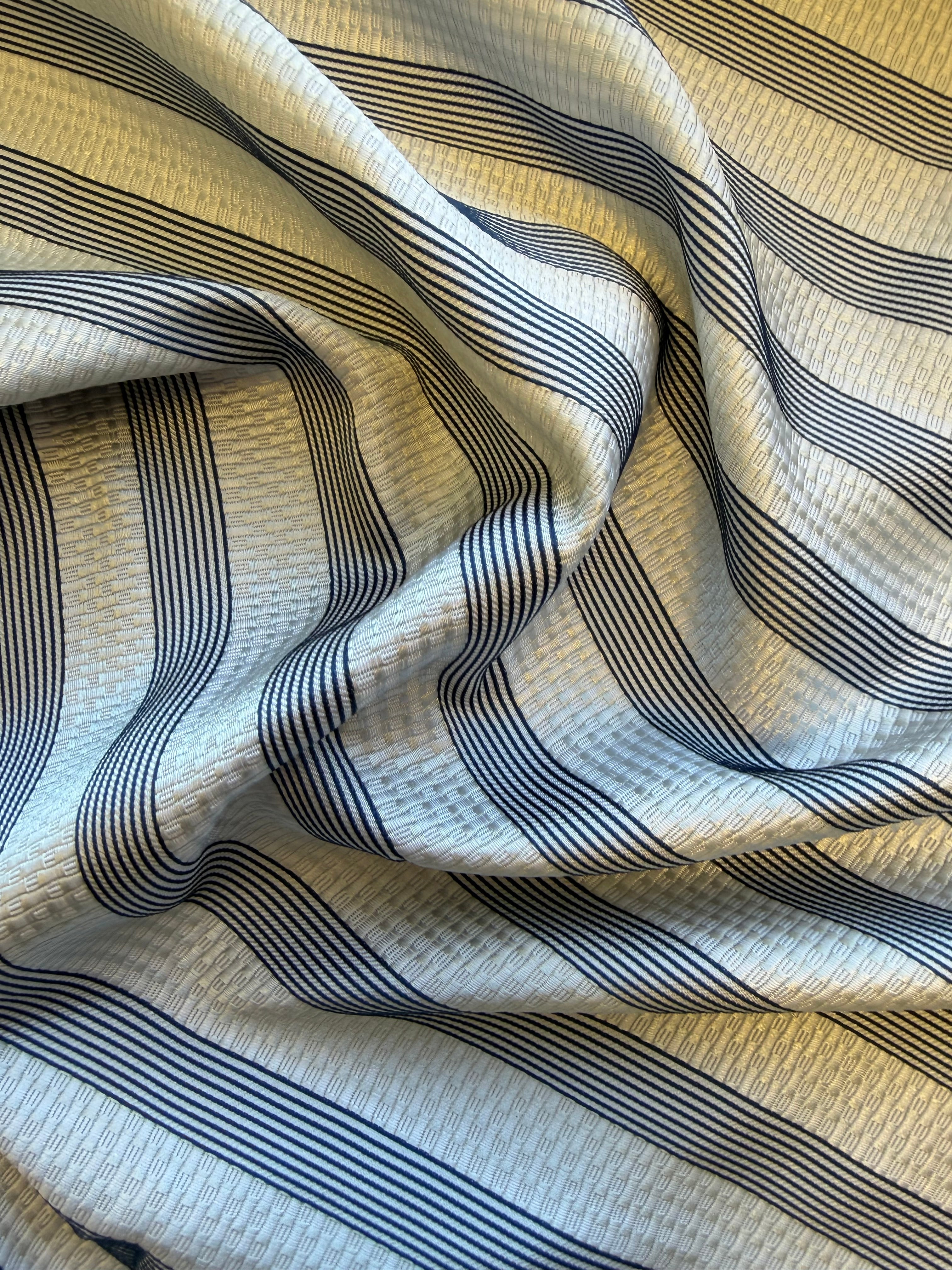 Grey Textured Fabric with Navy Stripes – 130 cm Wide, German Woven