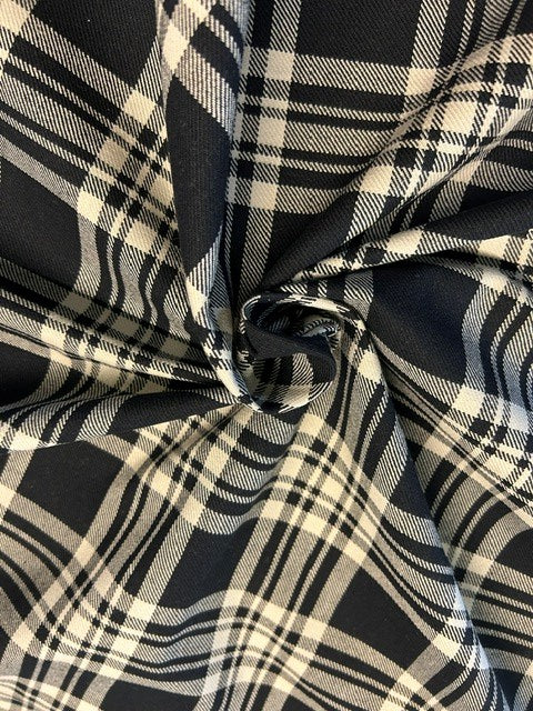 Menzies Modern Black & Ivory  Woven Tartan - 100% Cotton - 115cm