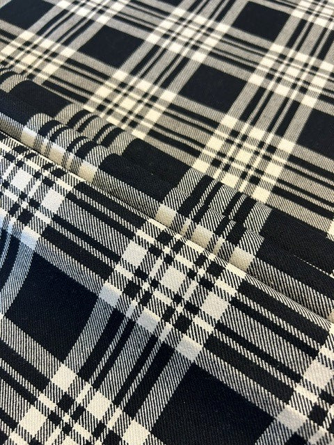 Menzies Modern Black & Ivory  Woven Tartan - 100% Cotton - 115cm