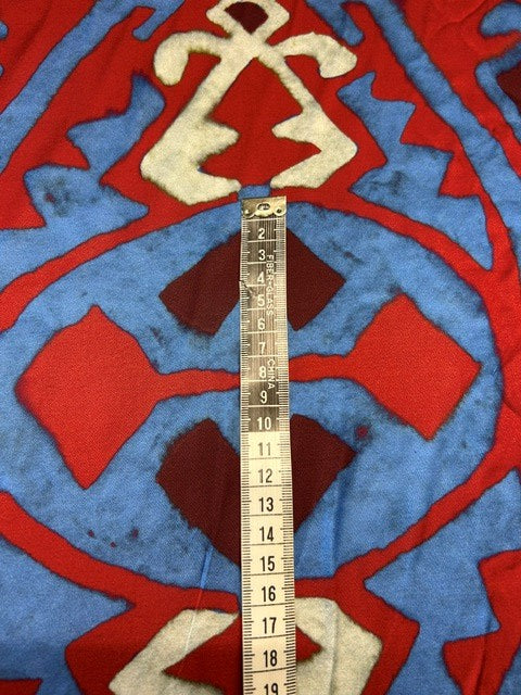 Asian Blue & Red Ikat Print With Ivory Motif - 100% Silk - 137cm