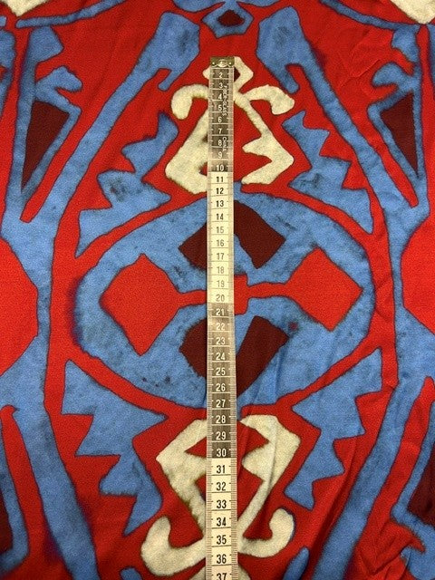 Asian Blue & Red Ikat Print With Ivory Motif - 100% Silk - 137cm