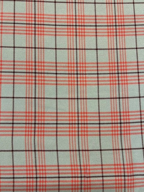 Pale Blue Woven with Coral and Plum Check - 100% Wool - 145cm