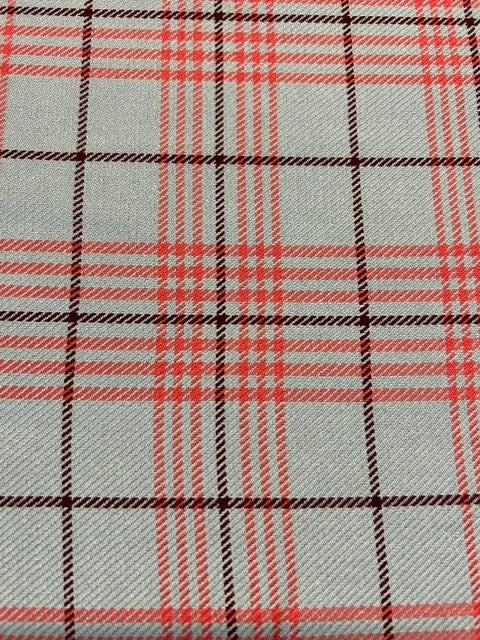 Pale Blue Woven with Coral and Plum Check - 100% Wool - 145cm