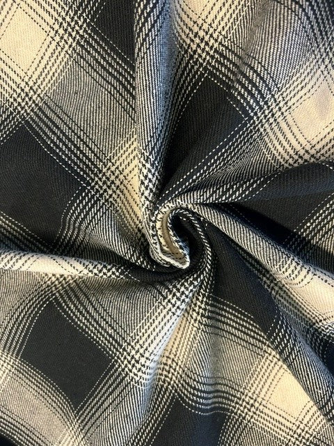 Black & Ivory Plaid Woven Tartan/Check - 100% Cotton - 110cm