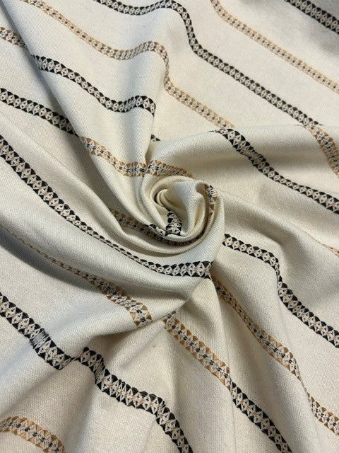 Chocolate Brown & Tan Geometric on Ivory - Cotton Blend - 150cm
