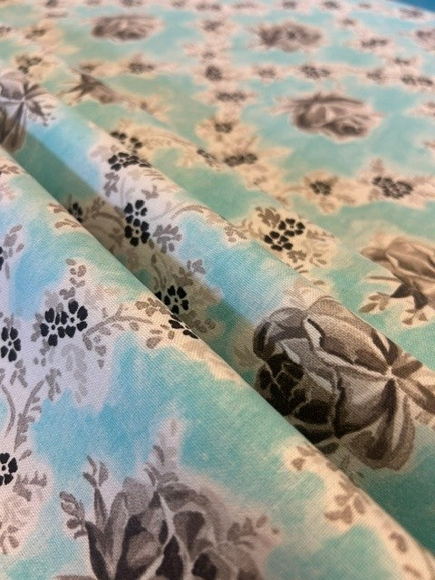 Designers Guild - Wild Rose Aqua - 100% Cotton - 142cm