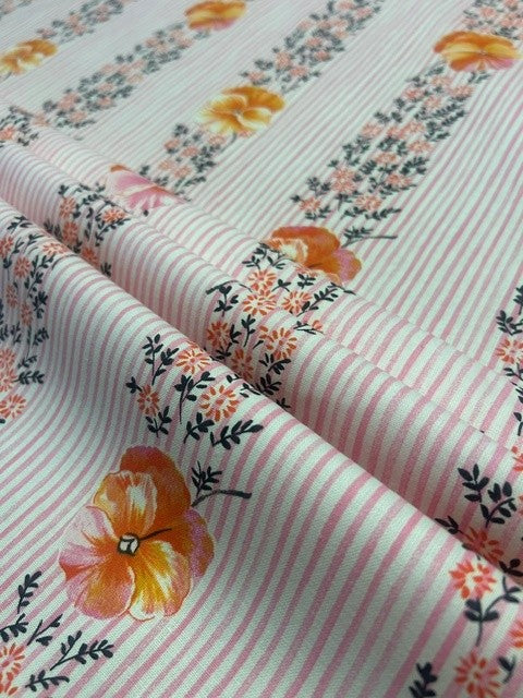 Designers Guild - Pansy Stripe Peony in Pink & Orange - 100% Cotton - 142cm