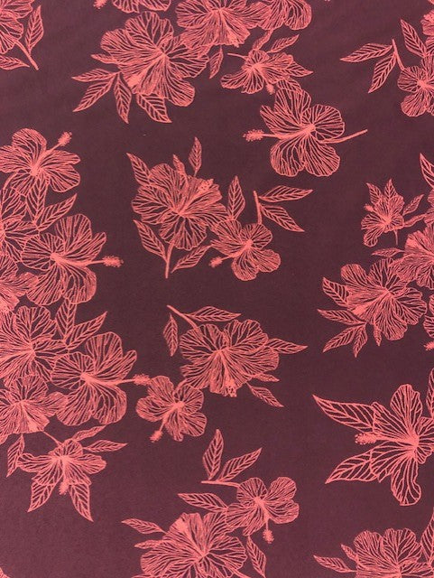 Maroon Matte Poly Elastane Fabric with Terracotta Floral Design – 148 cm