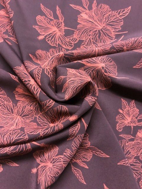 Maroon Matte Poly Elastane Fabric with Terracotta Floral Design – 148 cm