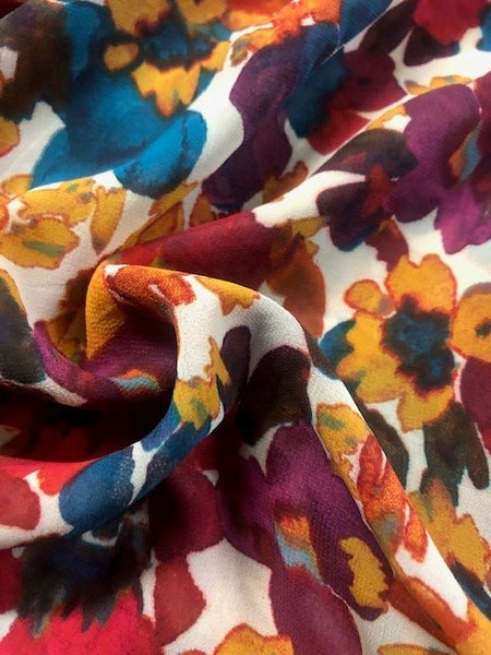 Painted Floral Effect Lightweight Fabric