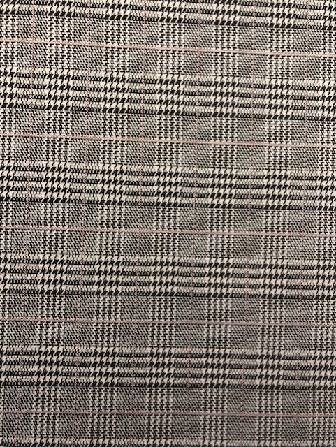 Black & White Prince of Wales Check Fabric with Pink Accent
