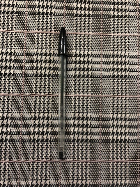 Black & White Prince of Wales Check Fabric with Pink Accent