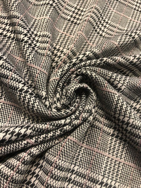 Black & White Prince of Wales Check Fabric with Pink Accent