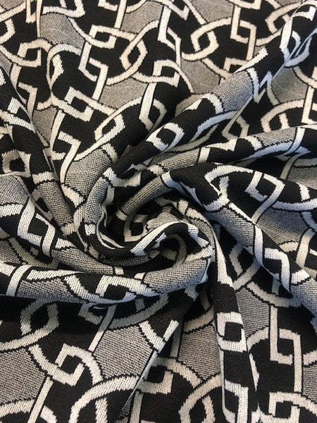 Black & Ivory Silver-Effect Geometric Block Fabric