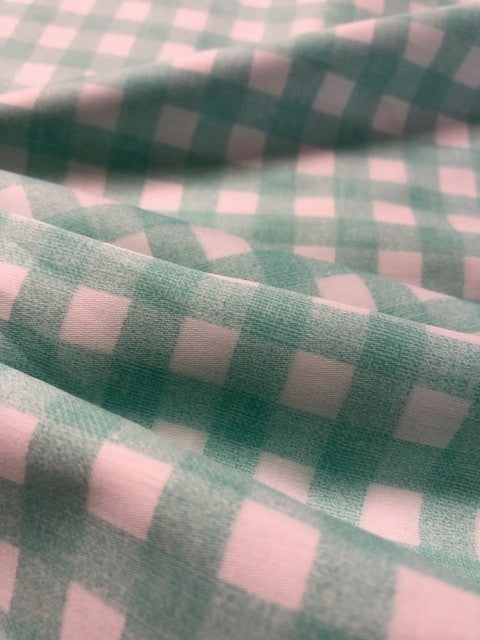 Mint Green & White Check Cotton – Lightweight Dressmaking Fabric