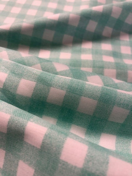 Mint Green & White Check Cotton – Lightweight Dressmaking Fabric