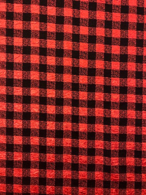 Bold lumberjack-style crinkle check fabric, 140cm wide.