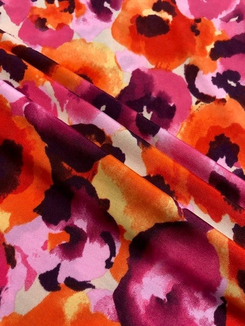 Floral Soft-Touch Jersey – Pink & Orange Watercolour Design