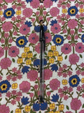 Pink, Yellow & Cobalt Blue Floral on White Viscose – Jaal Style
