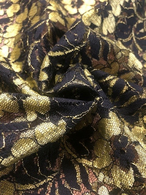 Chartreuse & Black Floral Lace – Elegant Eveningwear Fabric