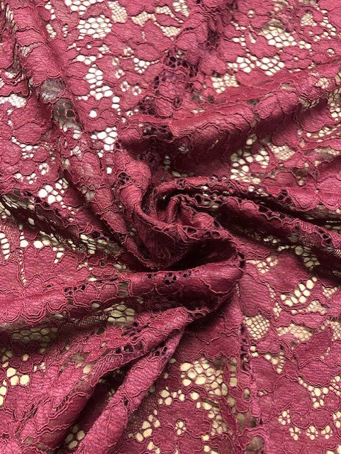 Burgundy Corded Lace with Scalloped Edges – 143cm Wide