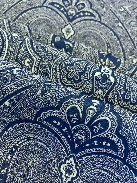 Blue & White Indian-Style Polyester Fabric – 145 cm Wide