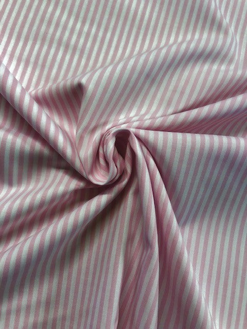Pink Candy Stripe Cotton Fabric – 148 cm Wide, Lightweight Blend for Garments & Crafts