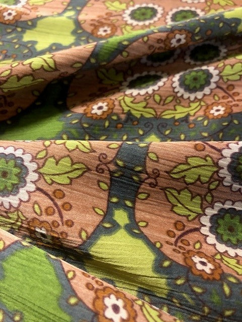 Lime, Green & Brown Jaal Print Fabric