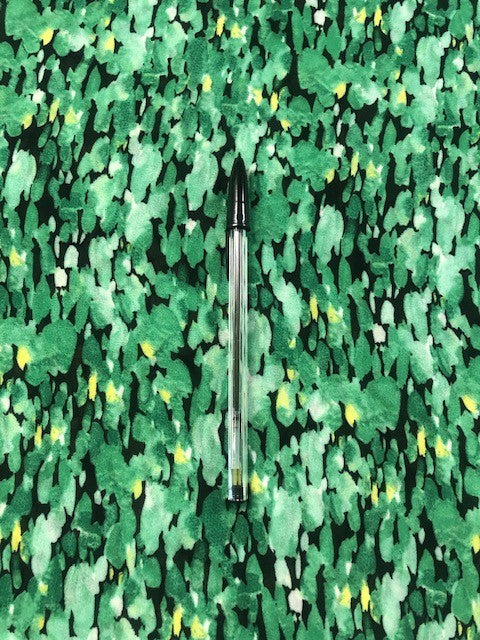 Green Abstract Flowers on Black – Lightweight Dressmaking Fabric