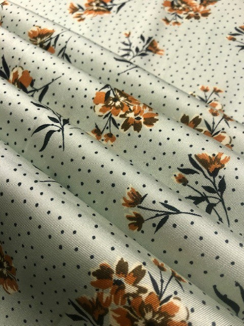 Terracotta Floral Print on Panache Green – 150cm Wid