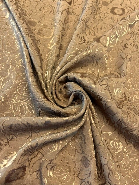 Coffee Floral Jacquard - 100% Polyester - 150cms Wide