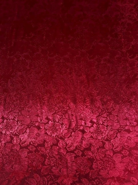 Red Floral Jacquard - 100% Polyester - 150cms Wide