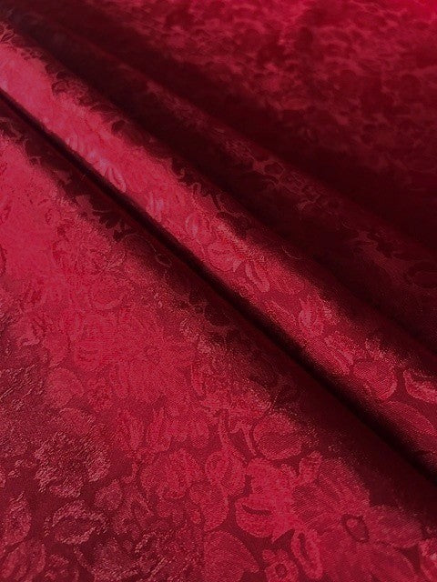 Red Floral Jacquard - 100% Polyester - 150cms Wide