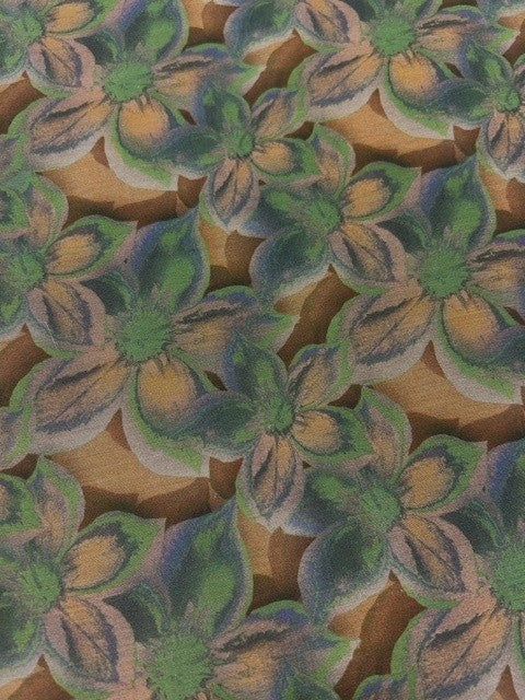Purple & Green Flower Motifs Print  - 100% Polyester - 150cm Wide