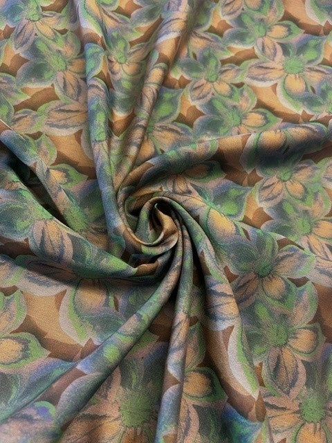 Purple & Green Flower Motifs Print  - 100% Polyester - 150cm Wide