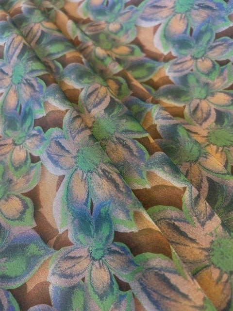 Purple & Green Flower Motifs Print  - 100% Polyester - 150cm Wide